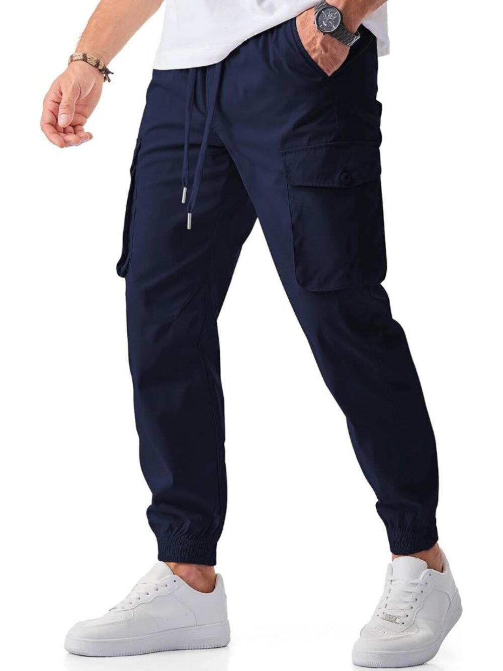 Men's Casual Cargo Joggers Pants - Stretchy Elastic Waist, Tapered Sweatpants